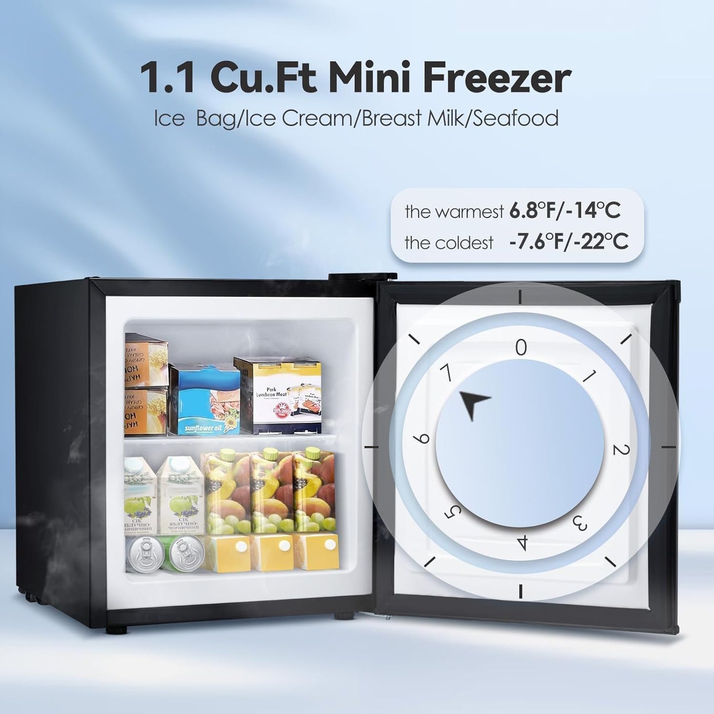 LHRIVER 3.0 Cu.ft Small Upright Freezer, Compact Mini Freezer with Removable Shelves, Adjustable Thermostat, Reversible Door Hinge, Quiet for Home/Office/Kitchen/Dorm, BLACK