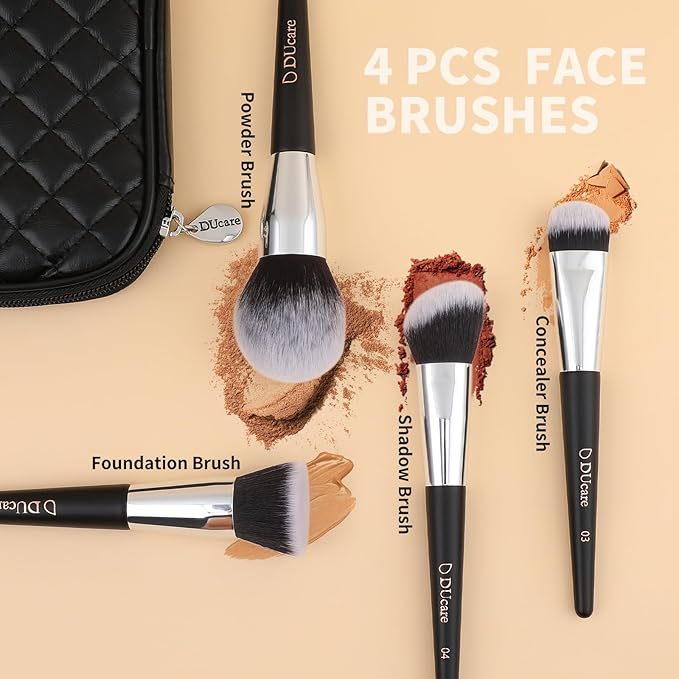 DUcare Makeup Brushes with Case 10Pcs Travel Makeup Brushset Women Gift Premium Synthetic Kabuki Foundation Blending Brush Face Powder Blush Concealers Eye Shadows with bag
