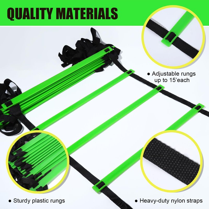 Teenitor Agility Ladder, Speed Ladder, Training Ladder for Soccer, Speed, Football with Carry Bag, Agility Training Equipment Green