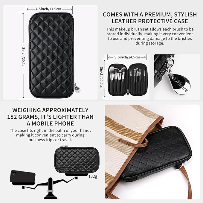 DUcare Makeup Brushes with Case 10Pcs Travel Makeup Brushset Women Gift Premium Synthetic Kabuki Foundation Blending Brush Face Powder Blush Concealers Eye Shadows with bag