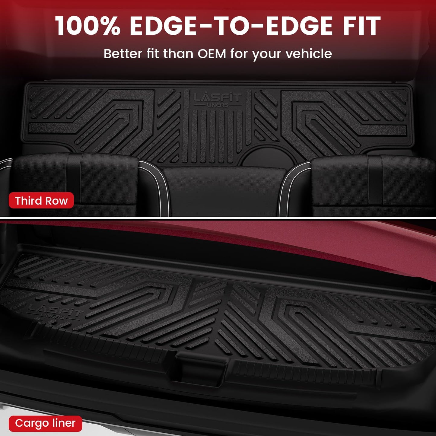 LASFIT Floor Mats & Cargo Liner 2015-2020 & Only 7/8 Seats (Not for 9 Seats) for Chevrolet Chevy Tahoe/GMC Yukon(Only Yukon, Not Fit Yukon XL), All Weather TPE Custom Fit Car Floor Liners