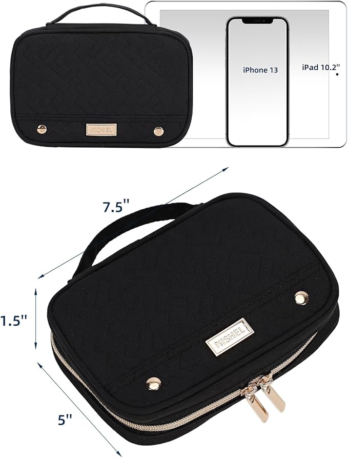 NISHEL Travel Jewelry Case, Holiday Organizer for Necklaces, Earrings, Rings, Bracelets, Watch,Small,Black