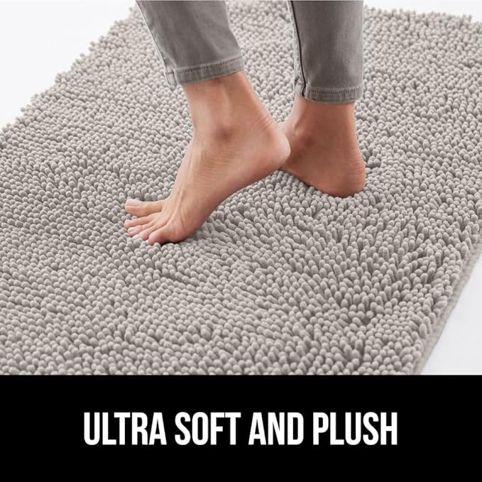 GORILLA GRIP SoakSTOPPER Dog Door Mat, Machine Washable Rug Absorbent Doormat Captures Moisture Mud Dirt, Quick Dry Soft Chenille Entryway Rugs Indoor Entrance Mats for Dog Paws, 24x17 Light Gray