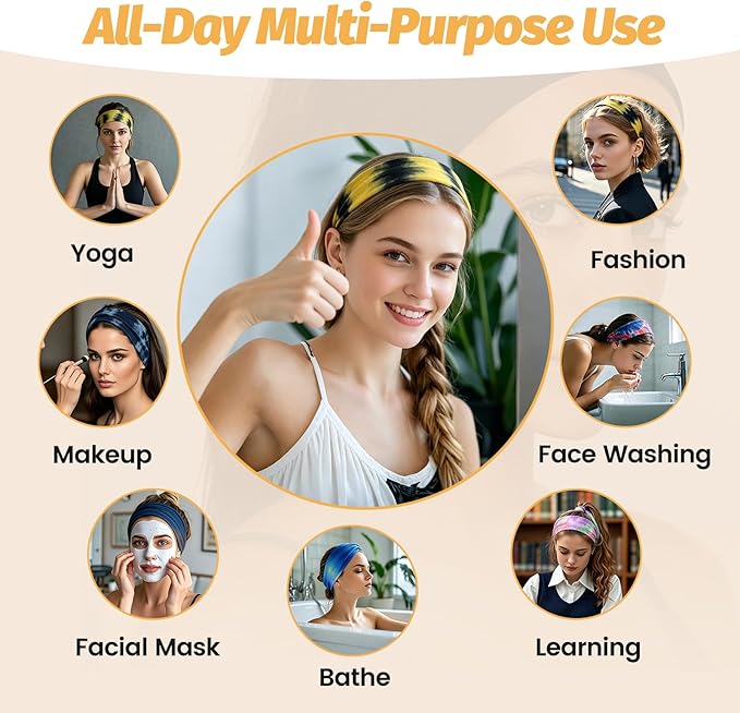 Headbands for Women - 6 Pack Wide Elastic Hair Bands | Stretchy Sweatbands Hair Bands | Soft Sports Thin Head Bands | Non-Slip Accessories Bands for Fashion, Washing Face, Workouts, Yoga, Daily Use