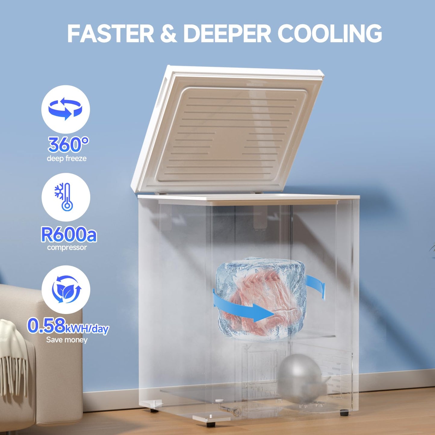BANGSON Chest Freezer, Deep Freezer 5.0 Cu. Ft with Removable Basket, Adjustable Thermostat Mini Freezer, Ideal for Apartment/Kitchen/Office