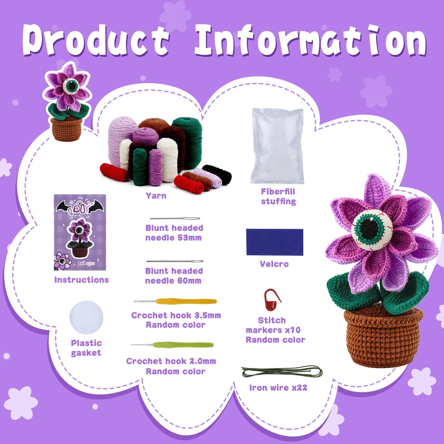 kgxulr Crochet Kit, Big-Eyed Knitting Kit for Beginner, Crochet Starter Kit for Complete Beginners Adults, Crocheting Knitting Kit with Step-by-Step Video Tutorials