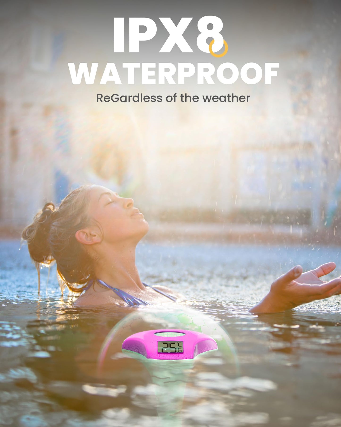BALDR Pool Thermometer Floating Easy Read, Solar powerd with LCD Large Digital Display, IPX-8 Waterproof Swimming Pool Thermometer, Say Goodbye to Battery Replacement, Gauge for Ice Bath, Hot Tubs
