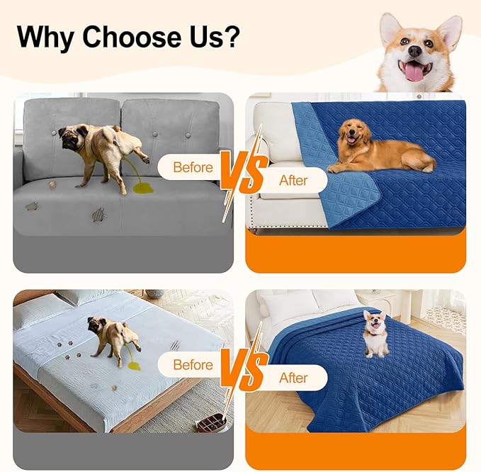 Smiry Reversible Waterproof Couch Covers for Sofa, Washable Dogs Pet Couch Covers for 3 Cushion Sofa Pet Friendly, Water Resistant Furniture Protector Slipcover, Geometric (82"x120", Navy/Blue)