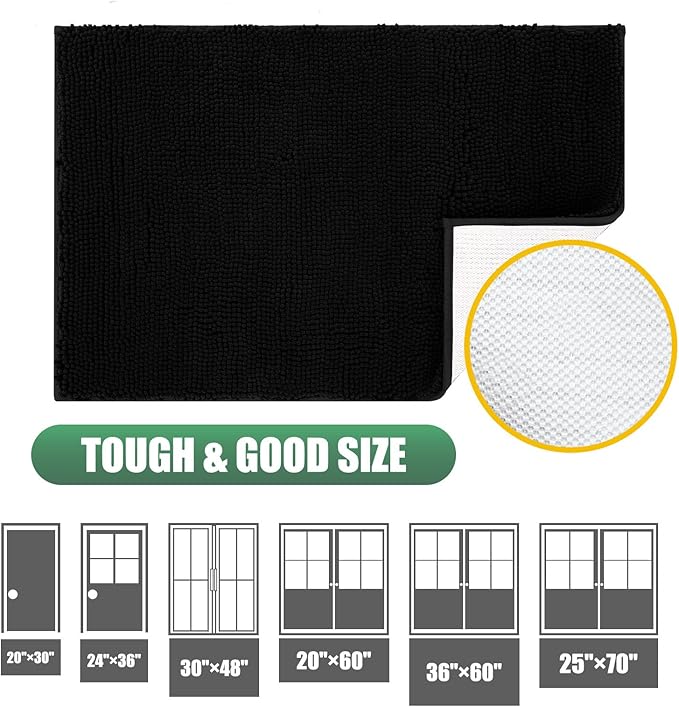 IM HOME Chenille Absorbent Outdoor Doormat 72" x 48", Washable Muddy Door Mats for Dog Non Slip Indoor Doormats Dog Mat for Muddy Paw Front Inside Doormats for Entryway Black