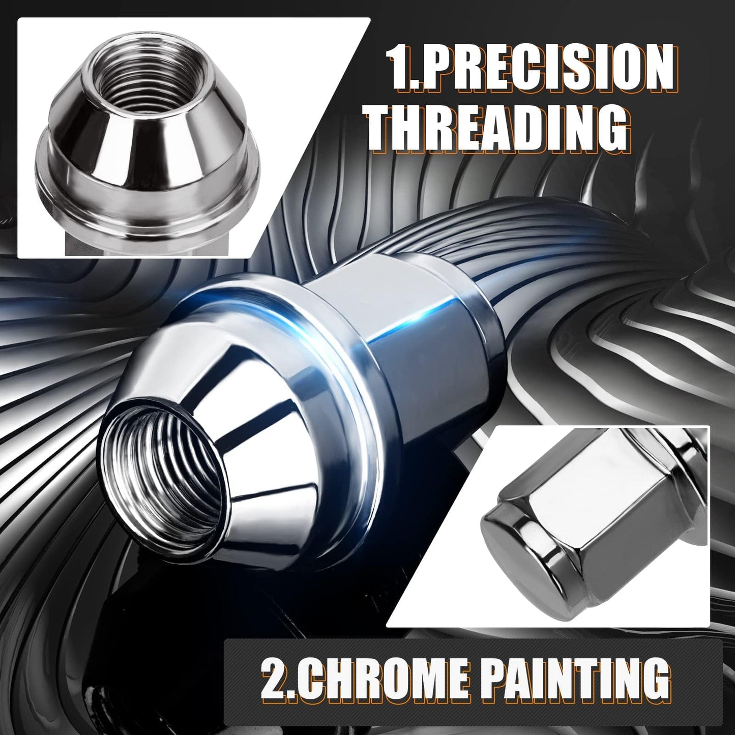 dynofit 24pcs 14x1.5 OEM/Stock Lug Nuts for 2015-2019 Expedition/F-150, M14-1.5 One-Piece Design Factory Chrome Wheel Lugnuts for Lincoln 2015-2023 Navigator, 21mm Hex Anti-Rusting Updated