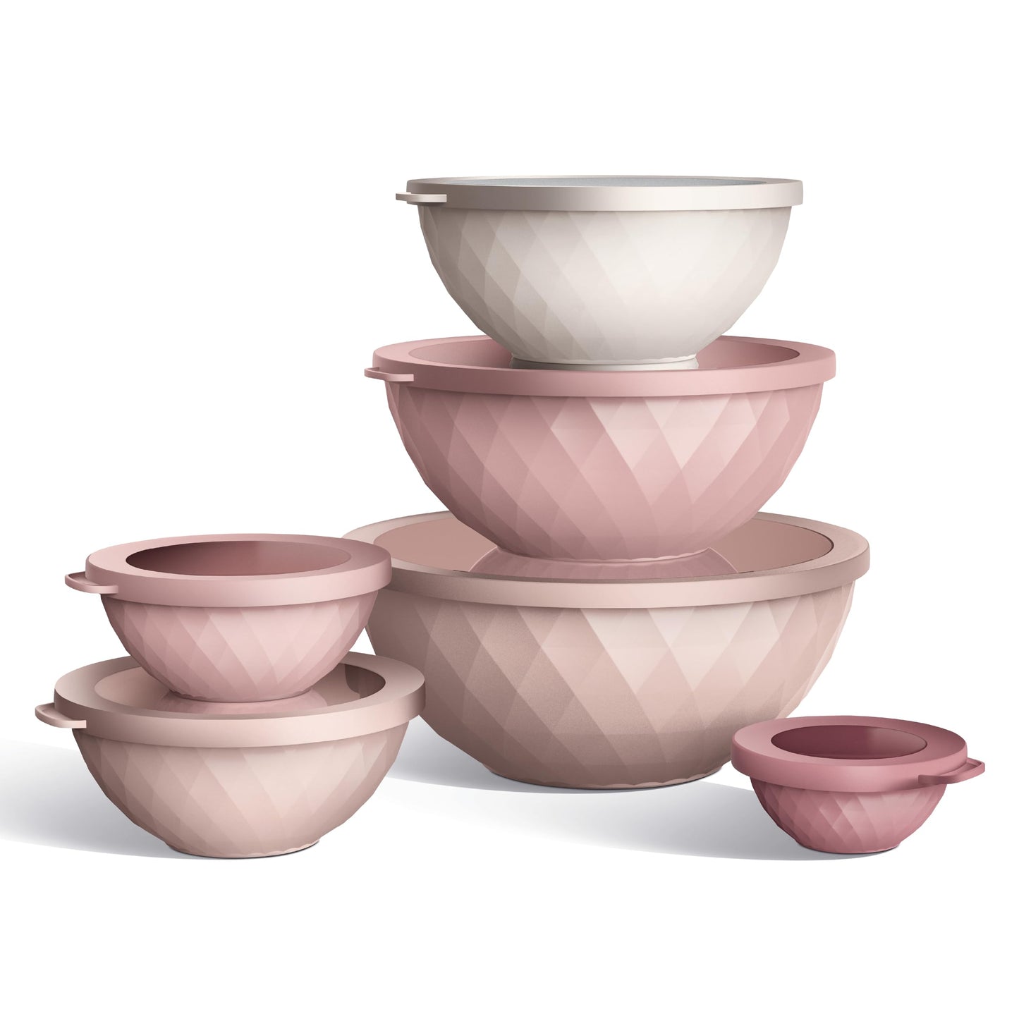 COOK WITH COLOR Mixing Bowls with Lids - 12 Piece Plastic Nesting Bowls Set includes 6 Prep Bowls and 6 Lids, Diamond Design - Microwave Safe (Mint)