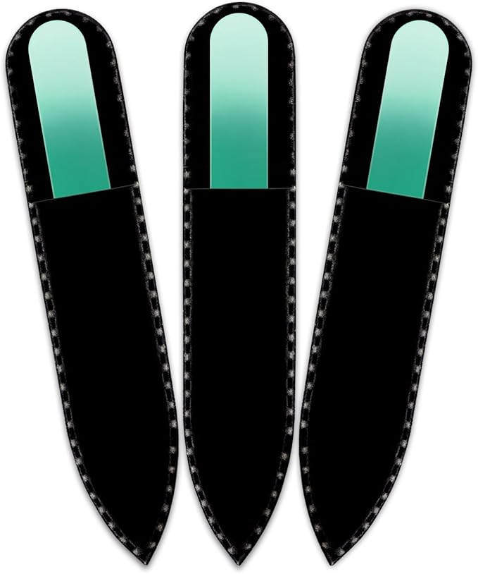 Mont Bleu Rainbow Crystal Nail File in Black Pouch - Small - Purse Size - Czech Tempered Glass - Handmade in Czech Republic - Best Nail File for Women