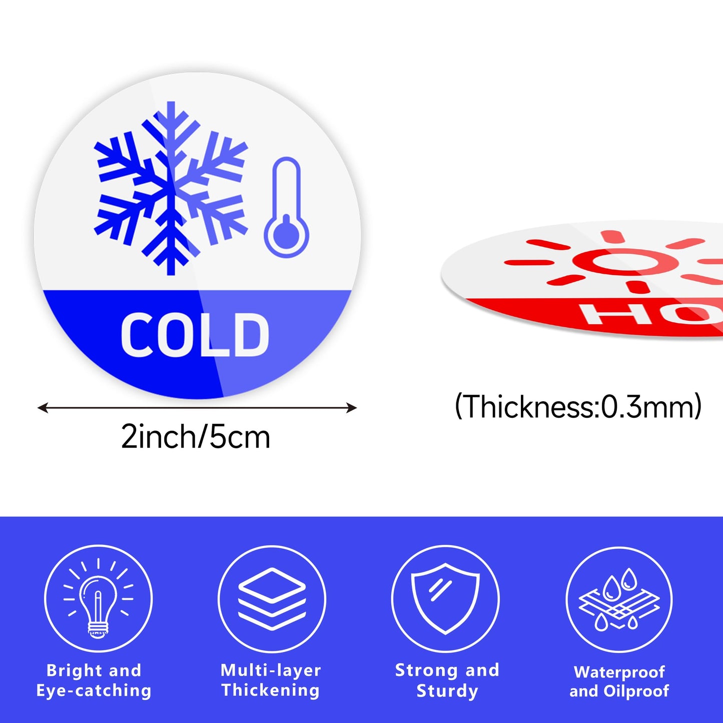 6PCS Hot and Cold Sign, Self-adhesive Waterproof and Durable Cold and Hot Stickers, Warning Label Signs for House, Kindergarten, Business, Bathroom, Office, Faucets Sinks