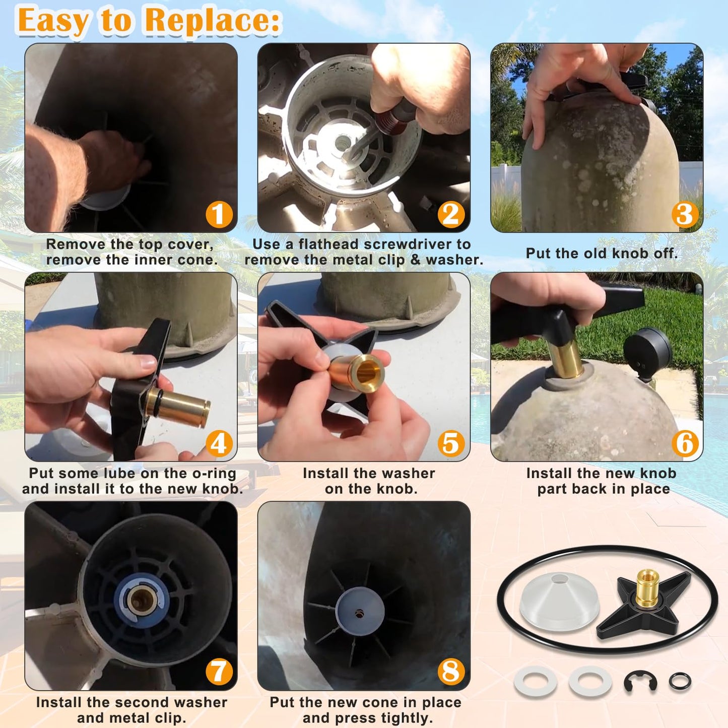 CX900G Pool Filter Locking Knob & CX900DA Knob Kit Fit for Hayward Star-Clear Plus Cartridge Filter Models C751 C900 C9002 C1200 C12002 C12002S, Replace for CX900D/CX900H/CX900W/C900J/CX900F