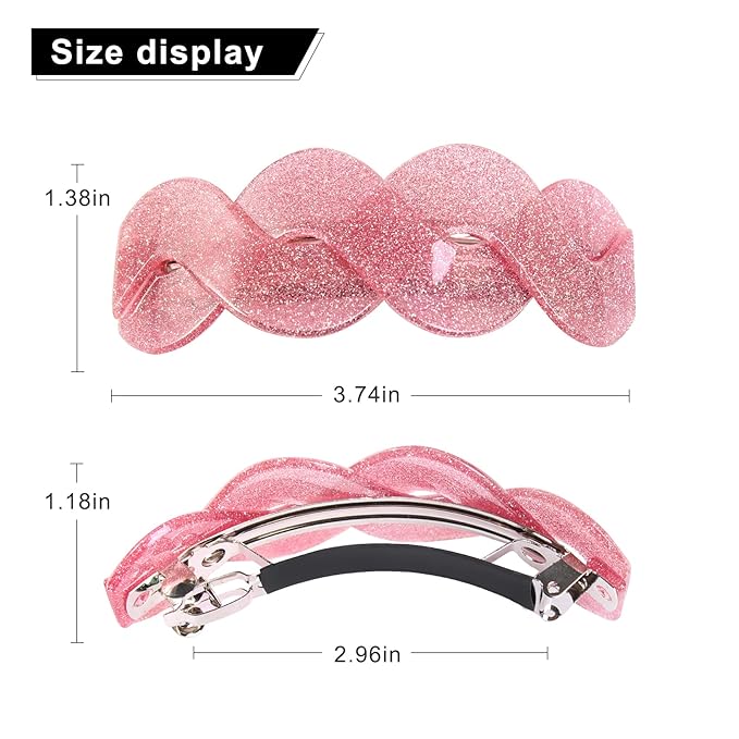 3 Pcs Large Retro Women's Hair Barrettes, French Hair Pins, Thick Hair Clasps and Accessories (fine powder1)