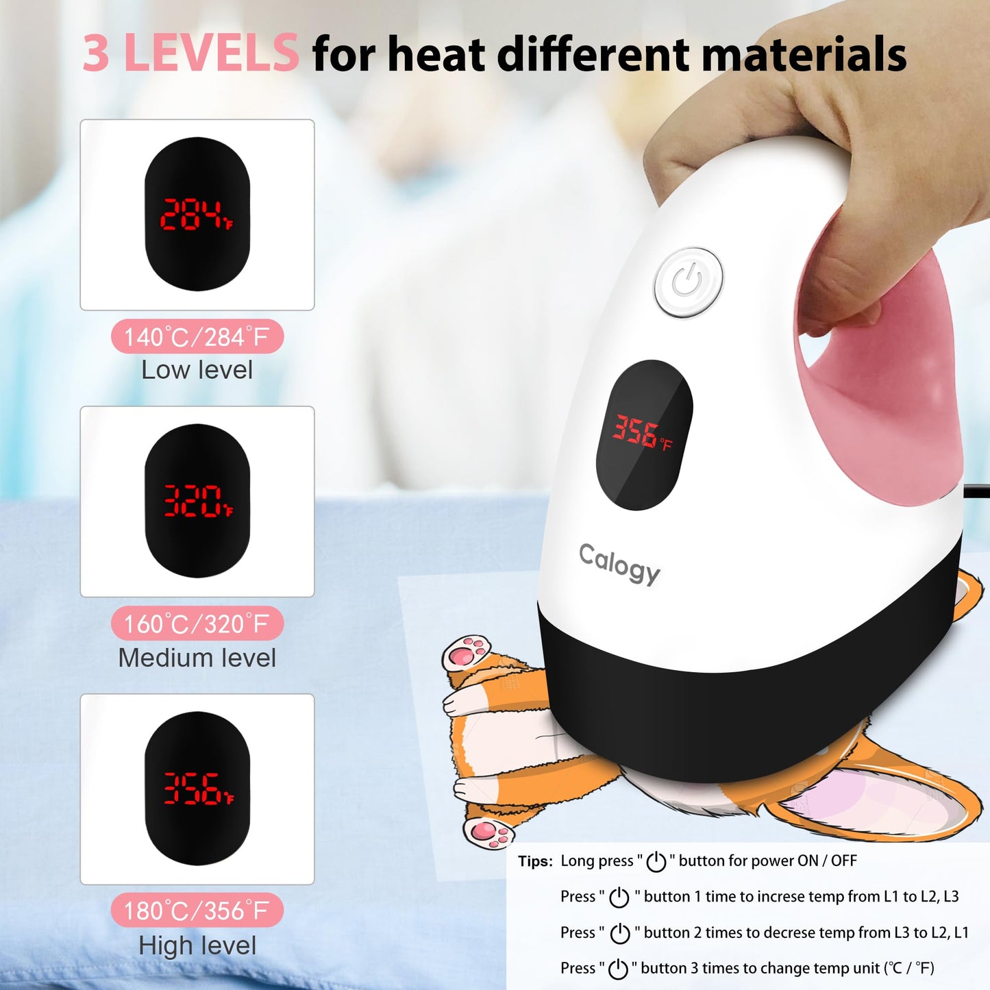 Calogy Mini Heat Press, Heat Transfer Machine, Constant Temp Control, Insulated Safety Base, Fits for Crafts, T-Shirt, Hat, Cap, Pillows(White Pink)