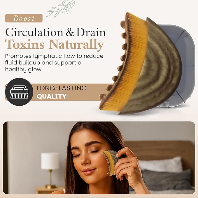 Lymphatic Contour Face Brush, Facial Brush for Lymphatic Drainage, Dry Lymphatic Massage Brush, Face Sculpting Brush, Contour Face Brush, Jawline and Chin Sculpting, Face Depuffer, Facial Tool