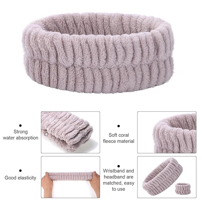 obeoby Spa Headband for Washing Face, 12 Pcs Makeup Headband and Wristband Set for Skincare Makeup Bath for Women Girls