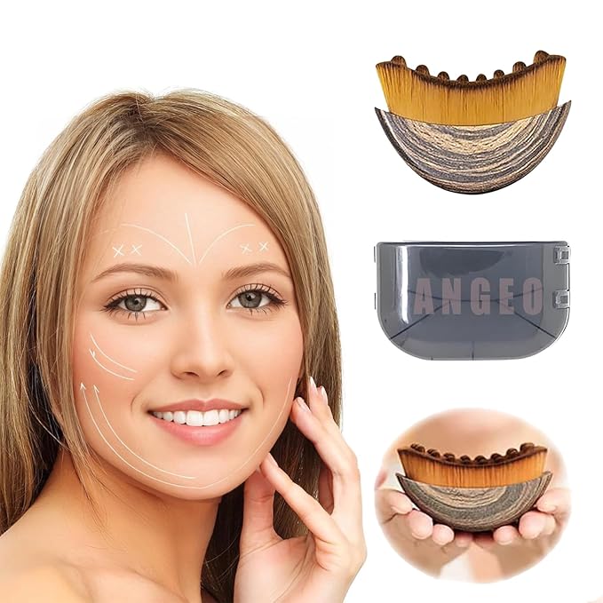 ANGEO Lymphatic Contour Face Brush (2 piece) Soft Bristle Lymphatic Drainage Massager, Facial Sculpting Tool for Chin & Jawline, Gentle Lymphatic Face Brush for Daily Skincare & Spa Treatments