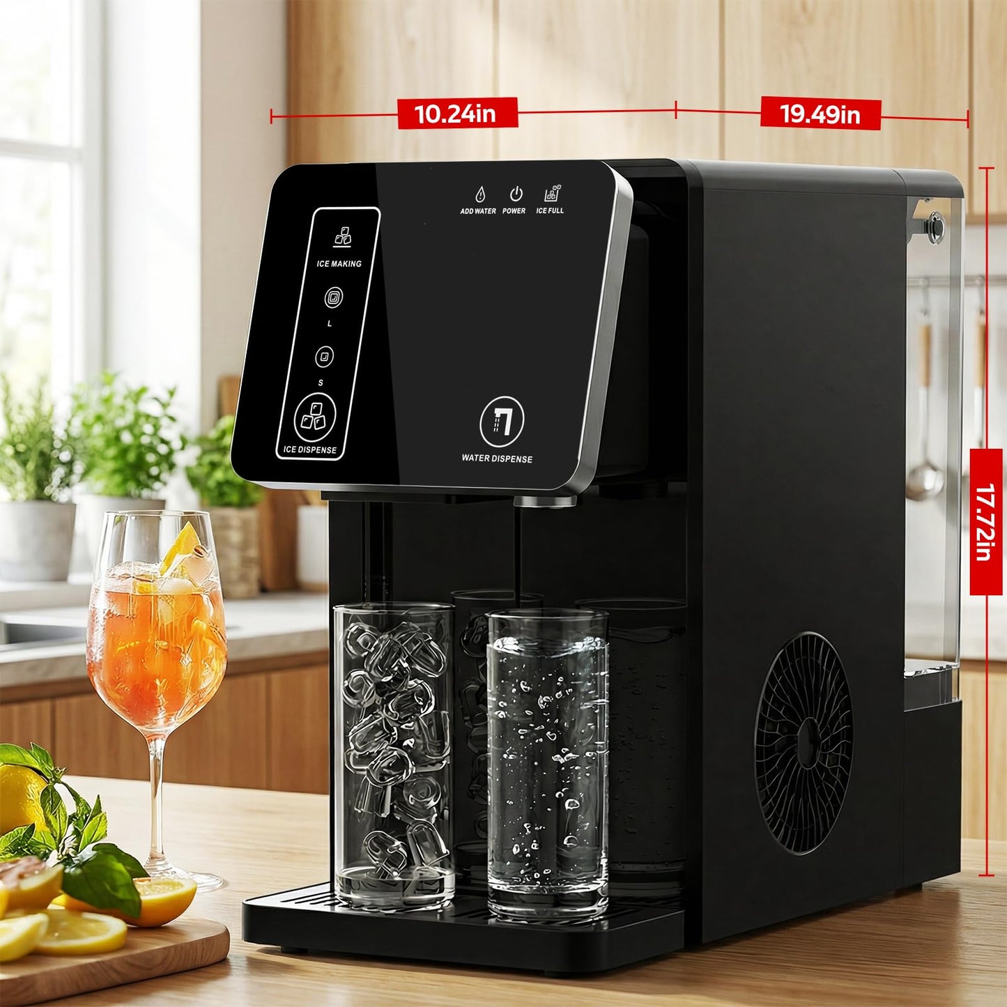 ADVWIN 3 in 1 Water Dispenser with Ice Maker, Nugget Ice Maker Countertop, Bullet & Crushed Ice, Water Cooler, 44Lbs/24H, 12 Ice Cube/6Min, Self-Cleaning, 4Lbs Storage, Home, Kitchen (26lbs/24H)