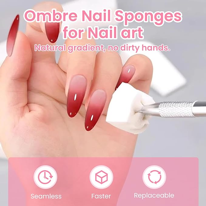 150 PCS Soft Nail Sponges For Ombre and Aura with Grabbing Pen Nail Art Brushes for Blending Ombre Gel Nail Tech Design Manicure Tools Accessories Supplies for Salon and Home White