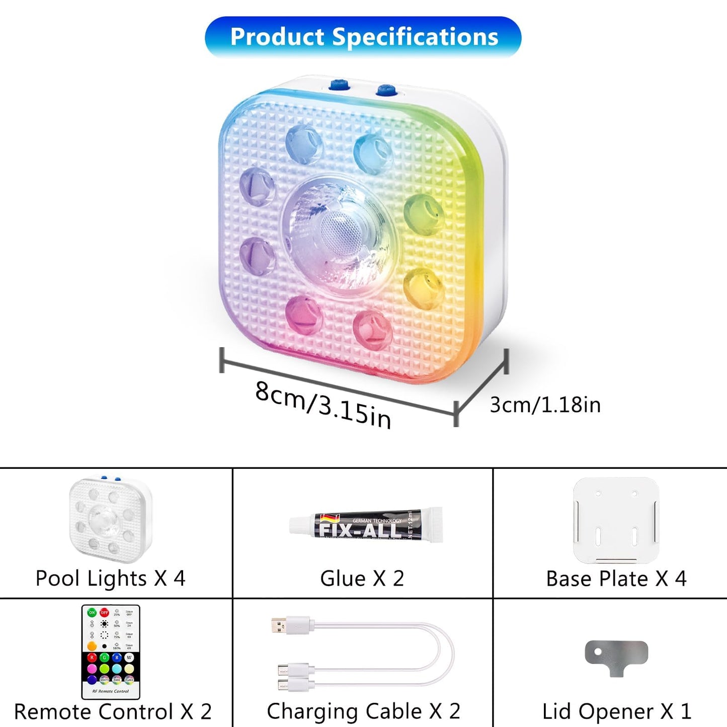 HL Pool Lights,Rechargeable Submersible LED Lights with Remote,Waterproof Magnetic Floating Light,Underwater Battery Spotlight for Above Ground/Inground Swimming Pools,Hot Tubs,Fountains-4 Pack