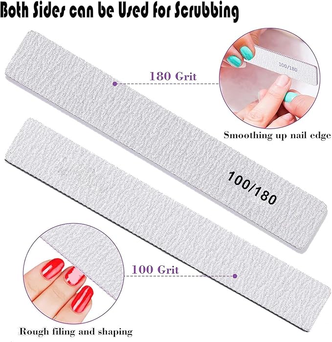 12 Pieces 100/180 Grit Nail Files - Double-Sided Emery Boards for Acrylic, Gel & Natural Nails