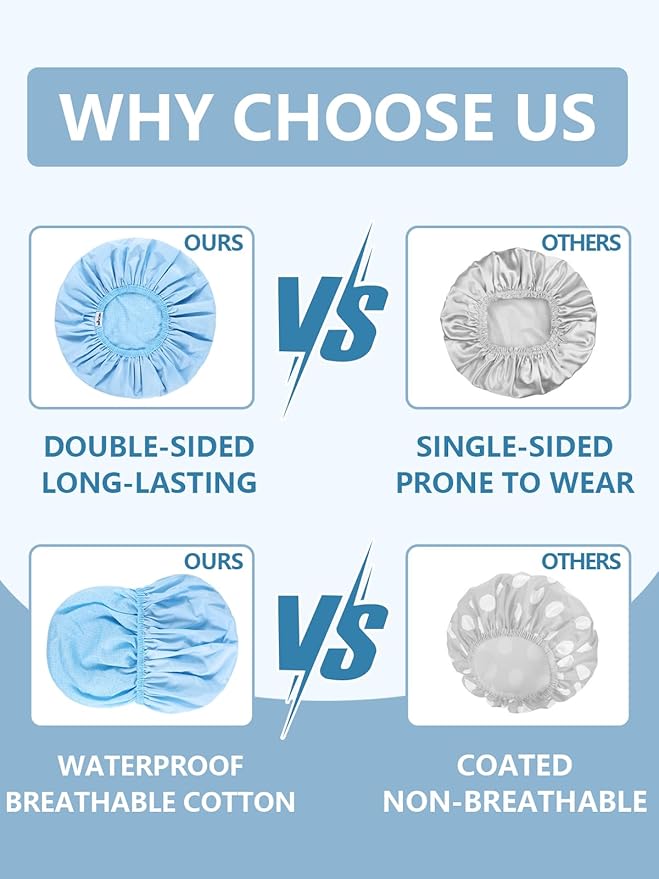 Years calm Shower Caps for Women Reusable Waterproof, Double Layer Waterproof Fabric - Both Sides Usable, Reversible Pattern & Solid Color Design, Soft Elastic Keeps Hair Dry for shower Spa Travel