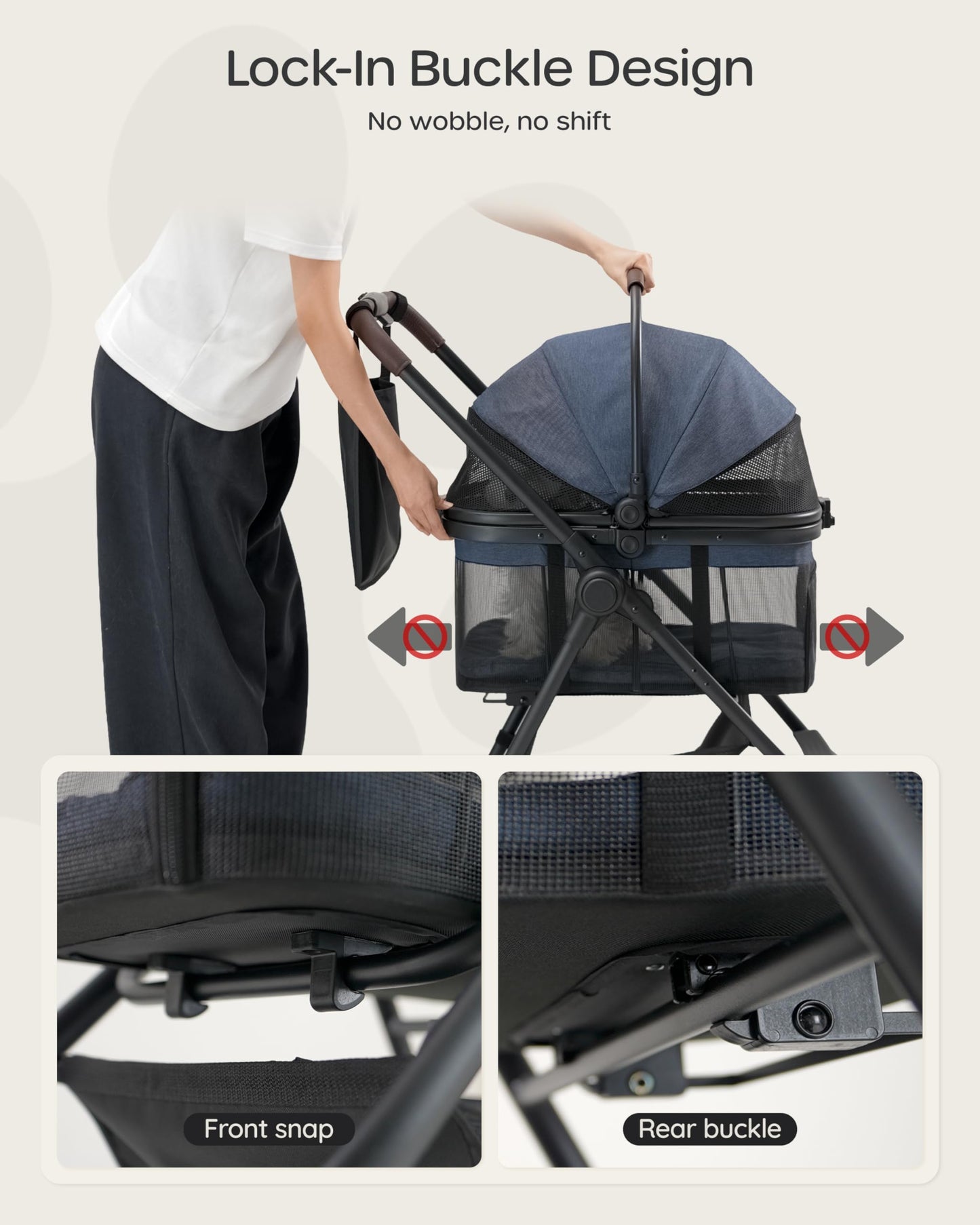 OJCME 3 in 1 Pet Carrier Stroller with Detachable Carrier, Foldable Dog & Cat Stroller for Small/Medium Dogs up to 33 lbs, Large Storage Bag, Full Window Mesh, One-Touch Dual Brake, Car Seat