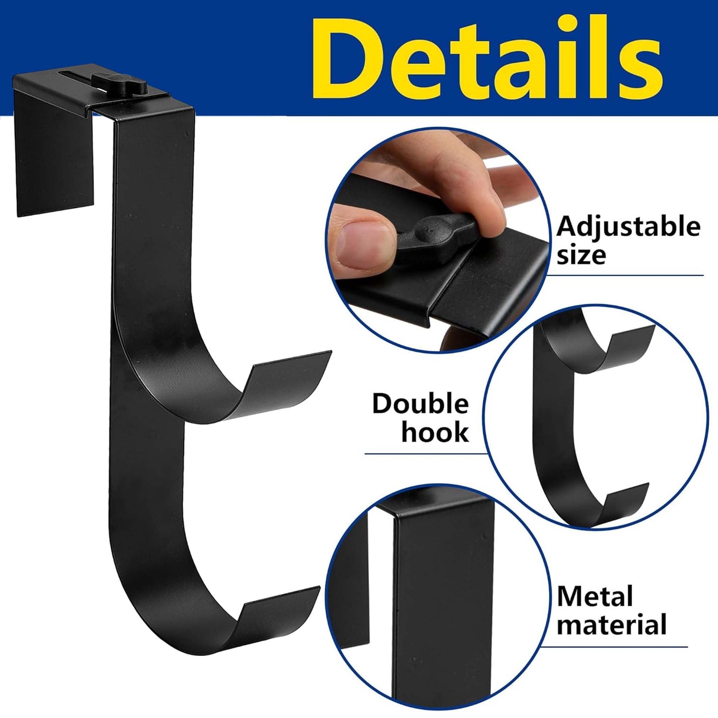 codree 2 Pcs Adjustable Pool Fence Hooks for Pool Equipment, Black Heavy Duty Fence Hooks for Pool Poles, Slipe-on Fence Hanger for Pool Hose Pool Skimmer, Fits 1.4 Inch to 3 Inch Railing