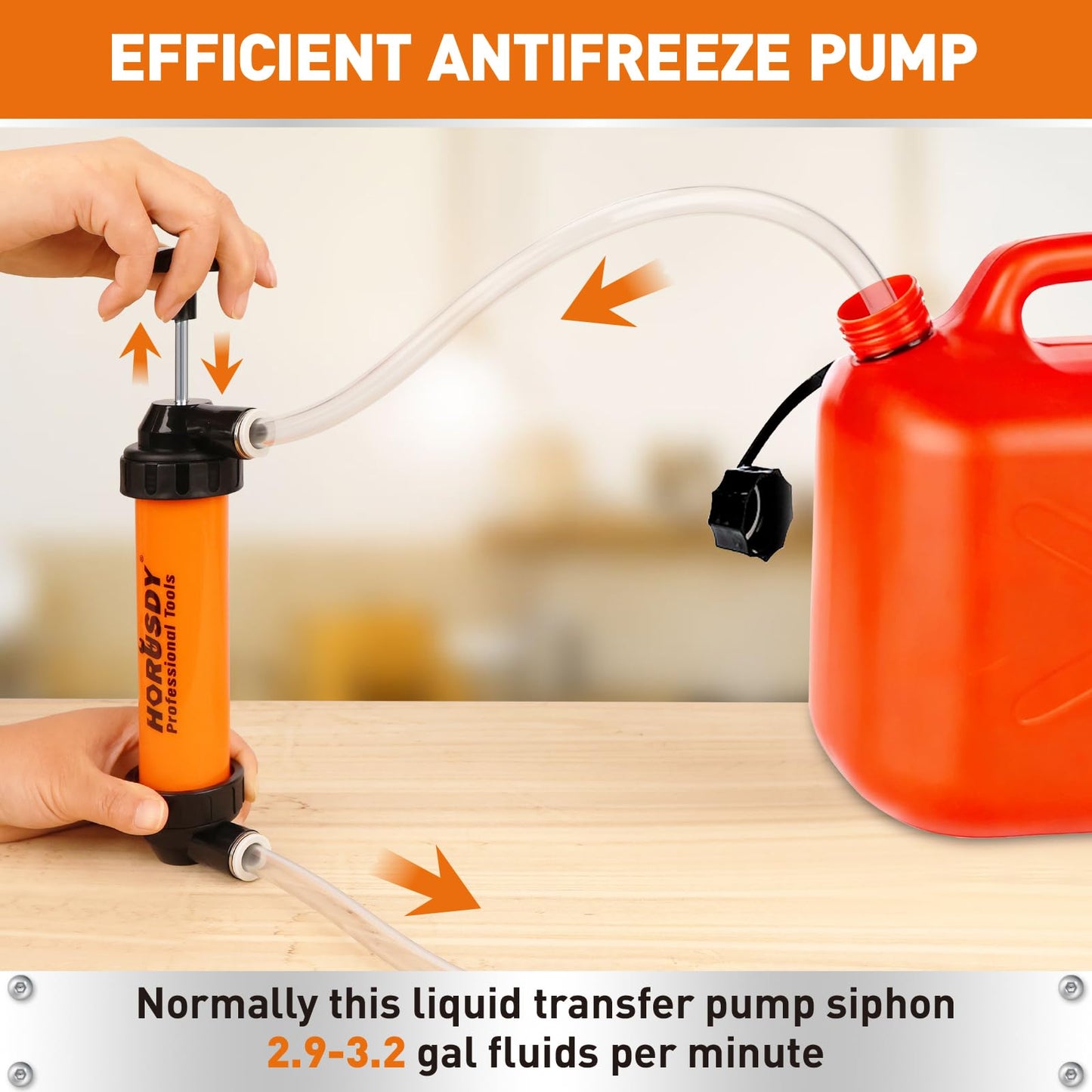 HORUSDY Multi-Use Siphon Transfer Pump Kit Hand Fuel Pumps for Gas Oil Water with Air Hose, Portable Manual Fuel Transfer Pump for Boat, Car, RV, Emergency, Lawn Mower Fluid Drainage