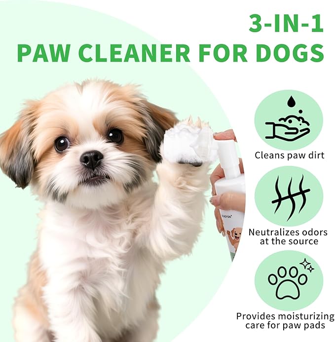 No-Rinse Dog paw Cleaner, Along with paw Washer, pet Dry Shampoo, Built-in Silicone Massage Brush Head, Effectively removes Dirt and Outdoor Grime, deodorizes, Suitable for All Dogs, 5.07fl.oz.