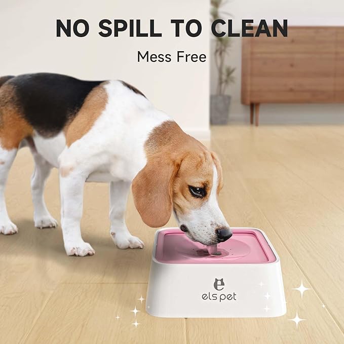 ELS PET No Spill Dog & Cat Bowl - 70oz/2L Large Capacity Travel Water Dispenser (Pink)
