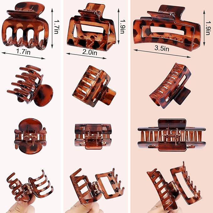 12 Pcs Hair Clips for Women 3 Styles Small Medium Large Claw Clips for Thin Thick Curly Hair, Strong Hold Hair Claw Clips, Stylish Plastic Hair Accessories Ideal Gifts for Women (Tortoise)
