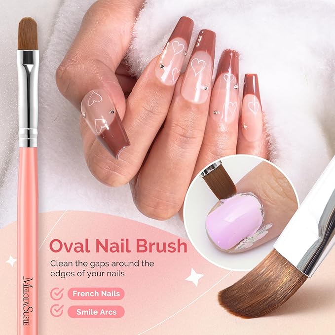 MelodySusie 3Pcs Nail Art Clean Up Brushes,Flat/Oval/Angled Gel Nail Brushes,For Nail Art Design Painting DIY and Cleaning Polish Mistake on the Cuticles Or Gel Application