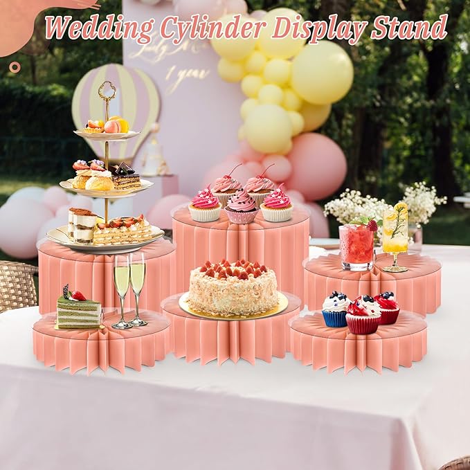 6Pcs Buffet Risers, Valentine's Day Food Risers for Table, Foldable Cake Display Stands, Tall Cardboard Cupcakes Stand for Show Catering Desserts Jewelry Wedding Birthday Party Decoration (Pink)