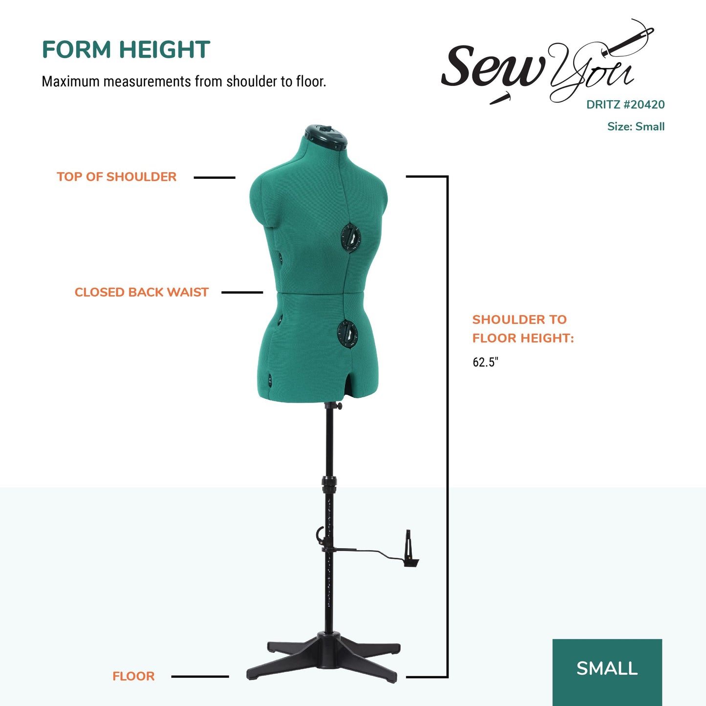 Dritz Sew You Adjustable Dress Form - Small/Medium Sizes US 4-12 - Female Clothing Mannequin for Sewing, Fitting, and Draping - Pinnable Sewing Mannequin with 12 Dials for Fitting + 360 Hem Guide