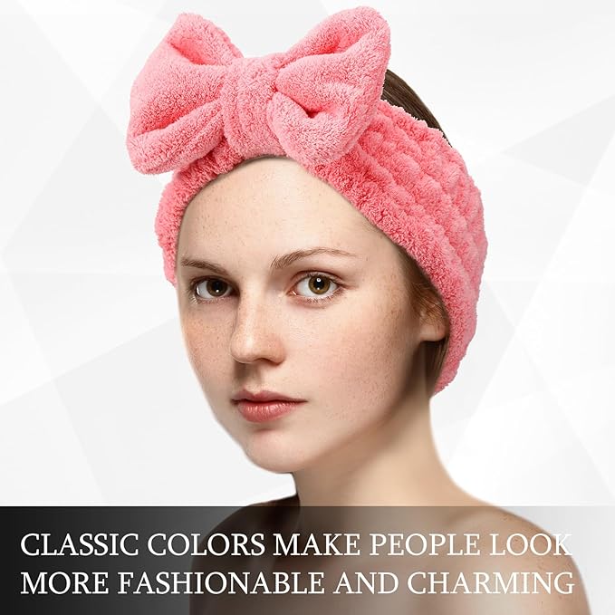 3 Pieces Towel Headbands for Women Makeup Headband for Washing Face Makeup Spa Headband, Microfiber Bowtie Shower Headband for Women (Light Coral, Grey, White)