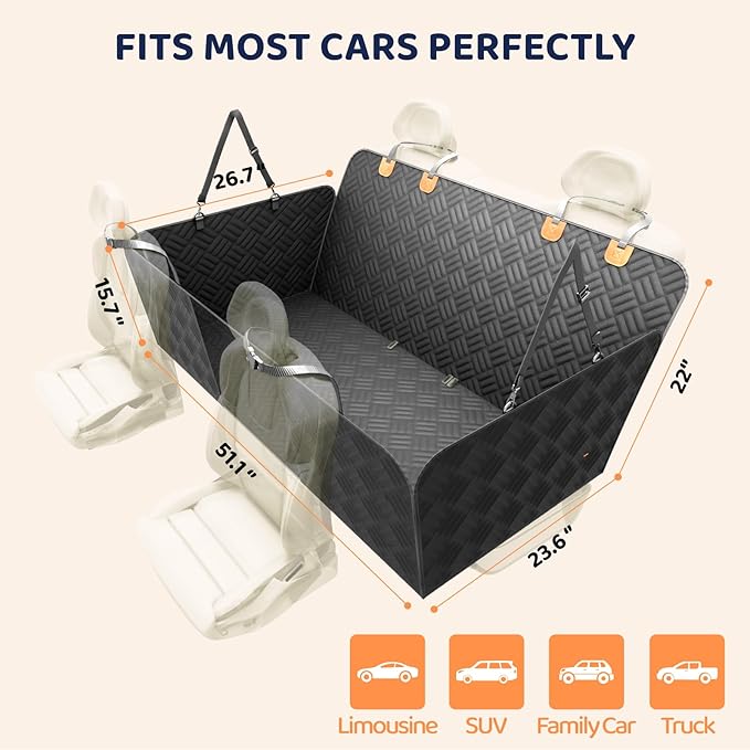 PROZAR Dog Car Seat Cover for Back Seat, Hard Bottom Back Seat Extender for Dogs - Supports 400lbs, Back Seat Pet Cover, Dog Hammock for Car SUV and Trucks
