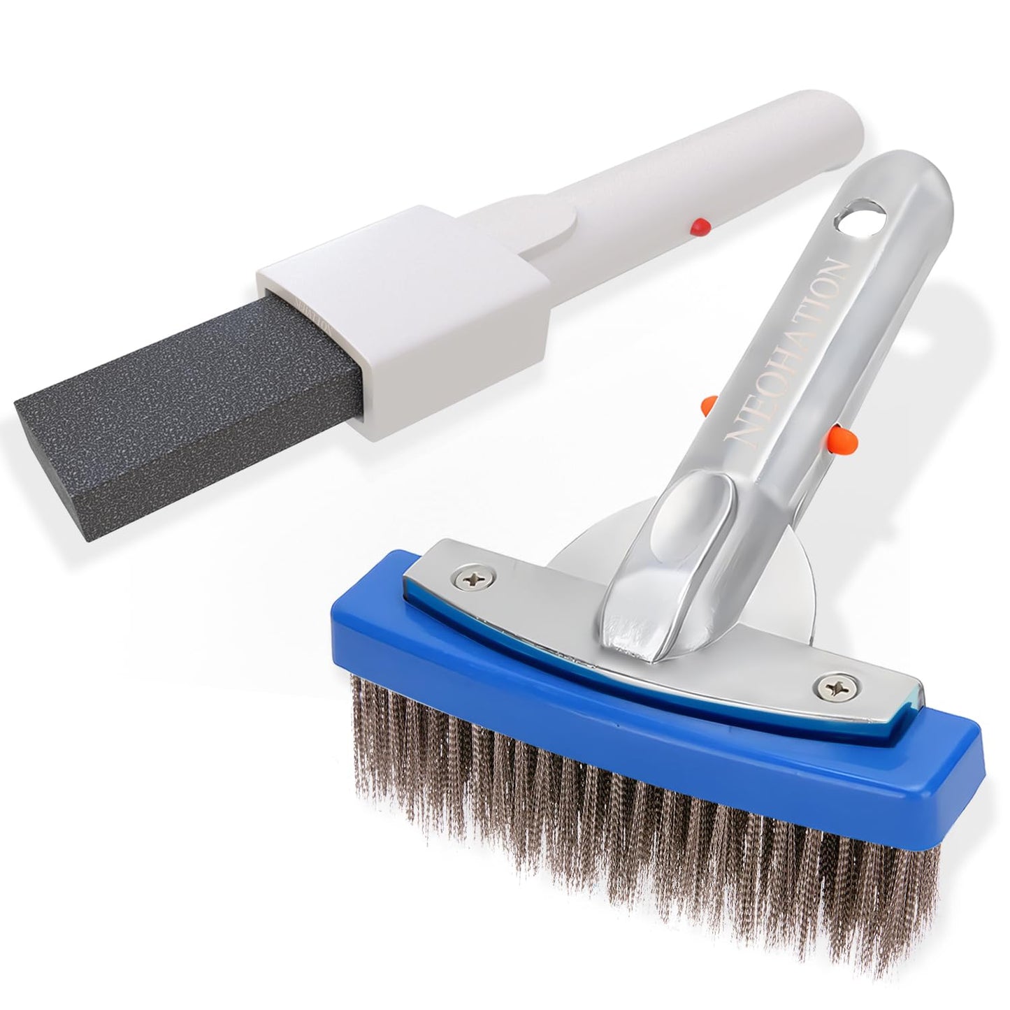 Pool Pumice Stone and 5 inch Stainless Steel Pool Brush Set with EZ-Clip Handle to Reomve Erase Rust Stain Spot in Concrete Plaster Pool Spa and Calcium Deposit on Pool Tile