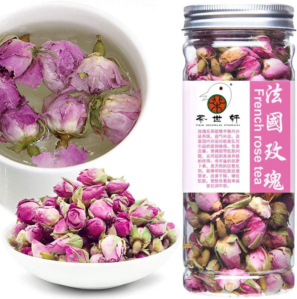 Plant Gift France Rose Tea, Fragrant Natural Pink Rosa, Rose Buds Flower Tea, Rose Petals Culinary Food Grade Health Natural Herbal Flower Tea 50g/1.76oz