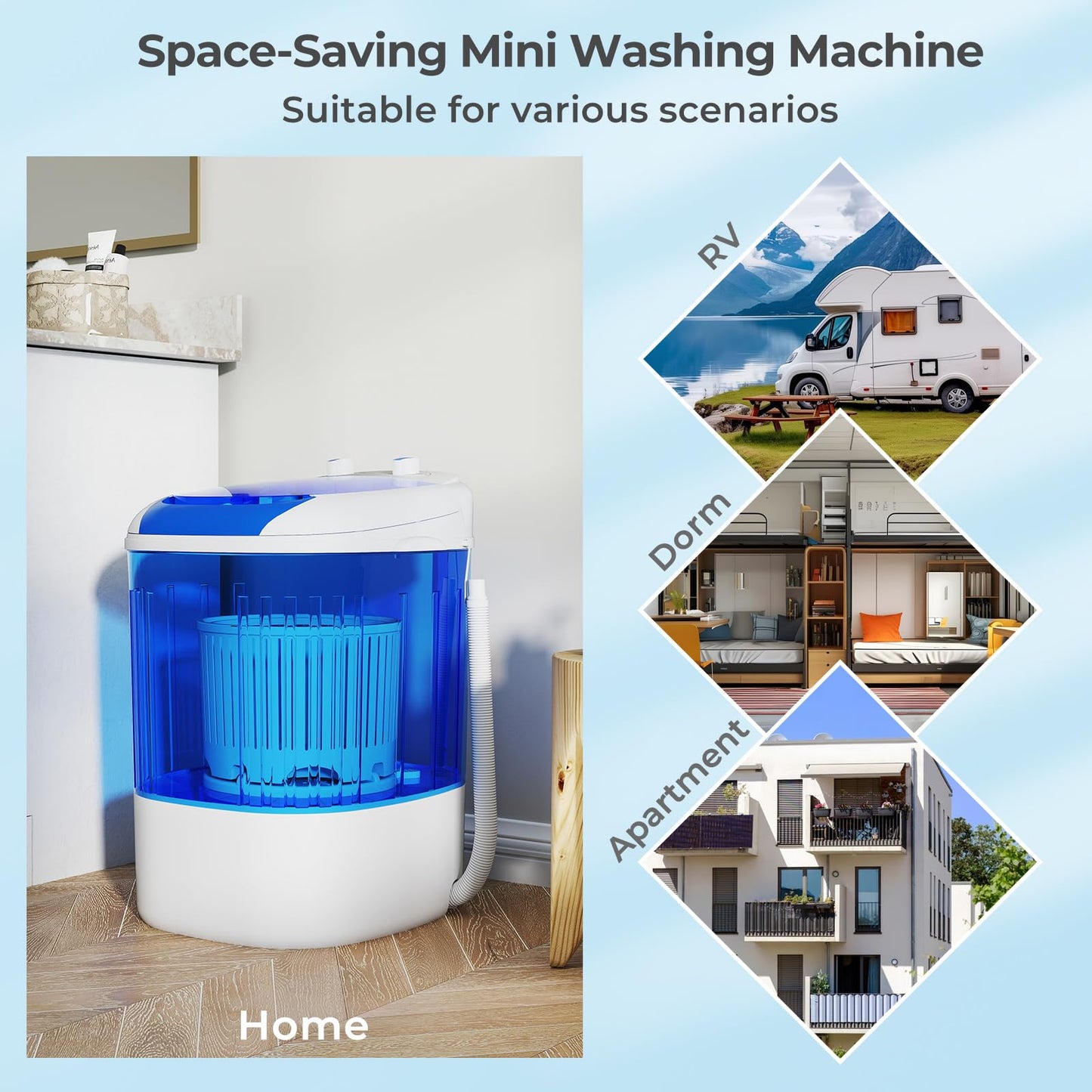 ARLIME Mini Washer and Dry Combo, 5.5 lbs Small Laundry Washer with Drain Hose & Spin Tub, Top Loading & Semi-automatic, Small Washing Machine for Drom RV Apartment (Blue)