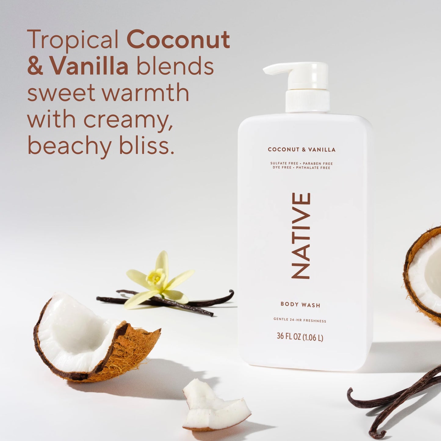 Native Body Wash for Women & Men, Coconut & Vanilla, 36 oz Pump Bottle, Sulfate-Free & Gentle for All Skin Types