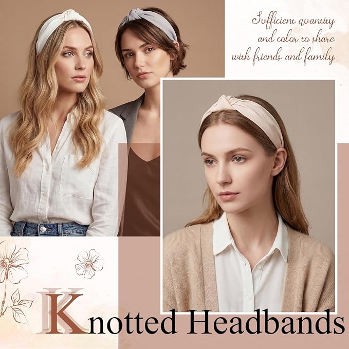 obeoby 8Pcs Headbands for Women, Fashion Knotted Headband Brown Series Wide Hairband Gifts for Mom Hair Accessories