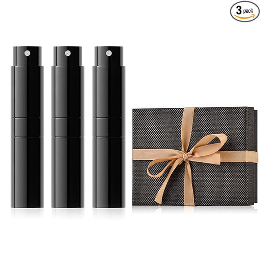 Travel Perfume Bottle Refillable for Cologne Atomizer - Stocking Stuffers for Men, Christmas Gift Set for Adult, White Elephant Gifts for Teens Girls, Thanksgiving Day, Birthday for Women 3PCS Black