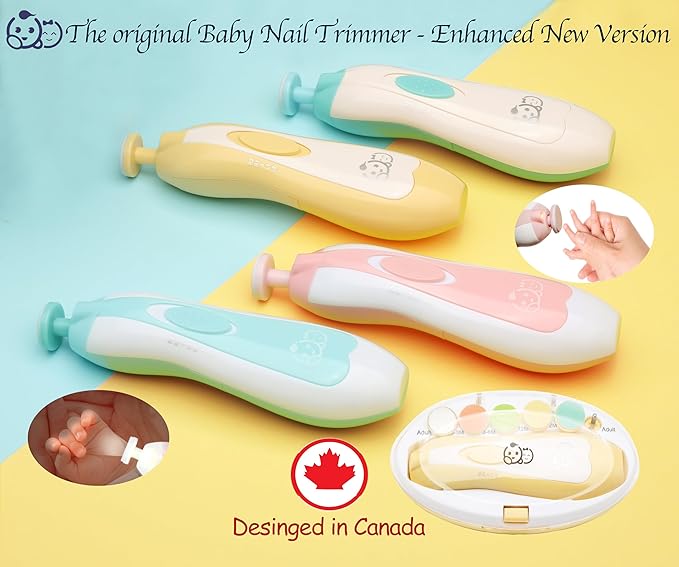 Royal Angels Upgraded 21 in 1 Baby Nail Trimmer with Labeled Case, 13 Extra Replacement Pads, Safe Electric Baby Nail File Kit for Newborn & Toddler, Whisper Quiet Nail Clipper with LED Light (Yellow)