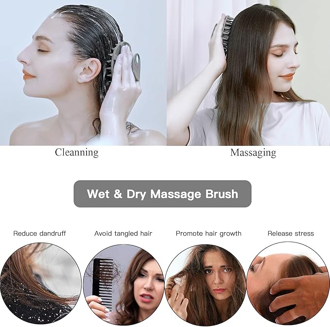 INNERNEED Food-Grade Soft Silicone Body Scrubber Shower Brush, with Handheld Facial Cleansing Skin Brush, with Scalp Massager Shampoo Brush (Gray)
