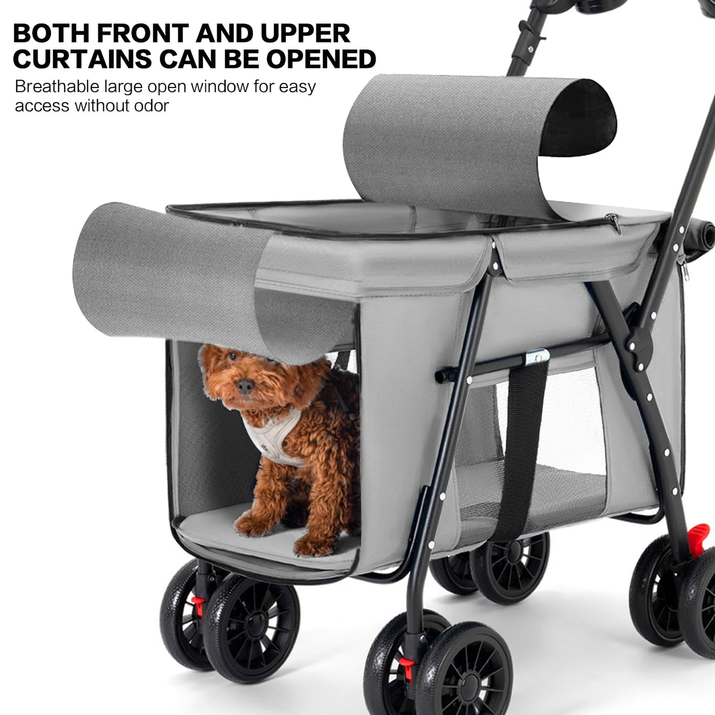 Pet Stroller Cat Dog Stroller Travel Folding Pet Carriers（Gray）