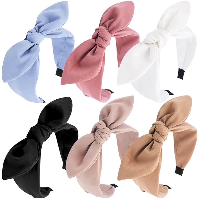 TOBATOBA Bow Headbands for Women 6Pcs Knotted Headband with Bow Cute Stylish Top Knot Head Bands Wide Hairband Hair Accessories for Women Girls