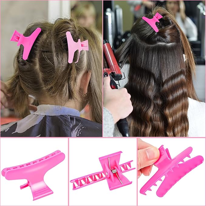 Hair Clips for Styling Sectioning 12 Pack Pink Hot Pink Purple Blue Butterfly Clamps Hair Claw Clips Pro Salon Hair Clips for Styling, Sectioning, Cutting and Coloring